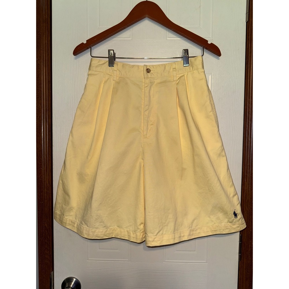 Ralph Lauren Vintage 80's /90's Yellow Pleated Chino Shorts Size 8 Cotton Pony